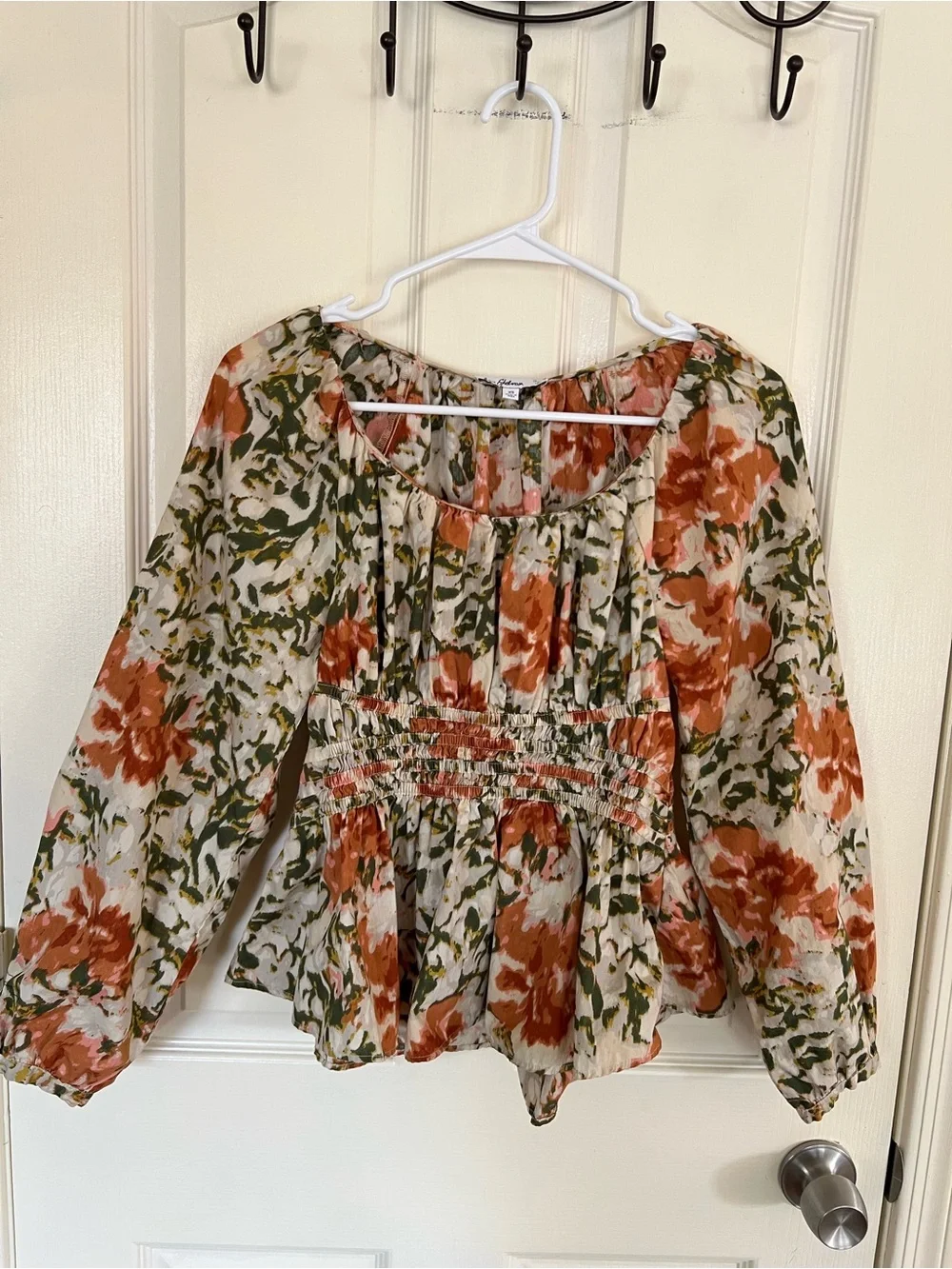 Sam Edelman Cilian Cotton Smocked Bustier Floral Blouse XS